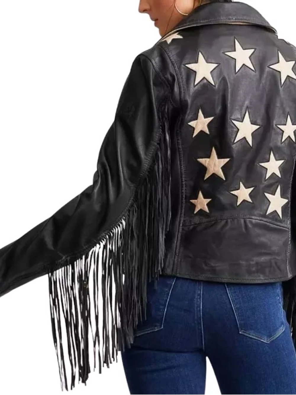 Leather Jacket Women's Crissy Star with Fringe Detail Size S